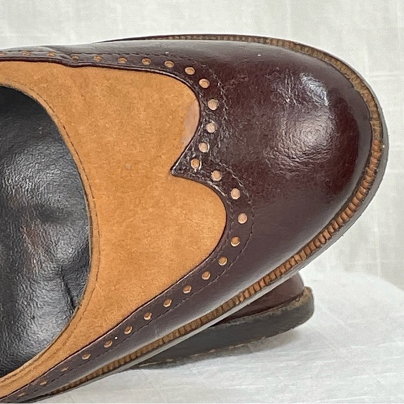 Vintage MISS REFREW Spectator Leather Suede Mary Janes Heels brown made in Italy - Picture 3 of 16